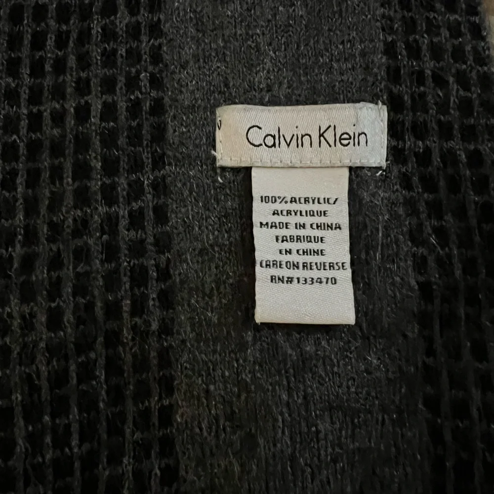 Calvin Klein Black Gray Logo Geometric Knit Scarf 100% Acrylic